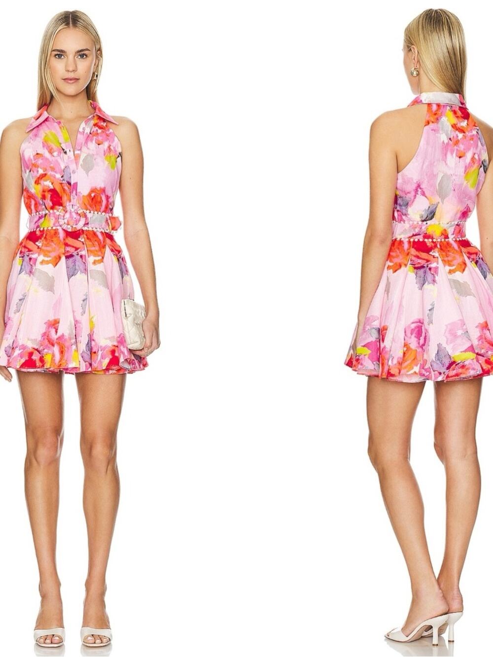 HEMANT & NANDITA Floral Belted Linen Mini Dress Size XL